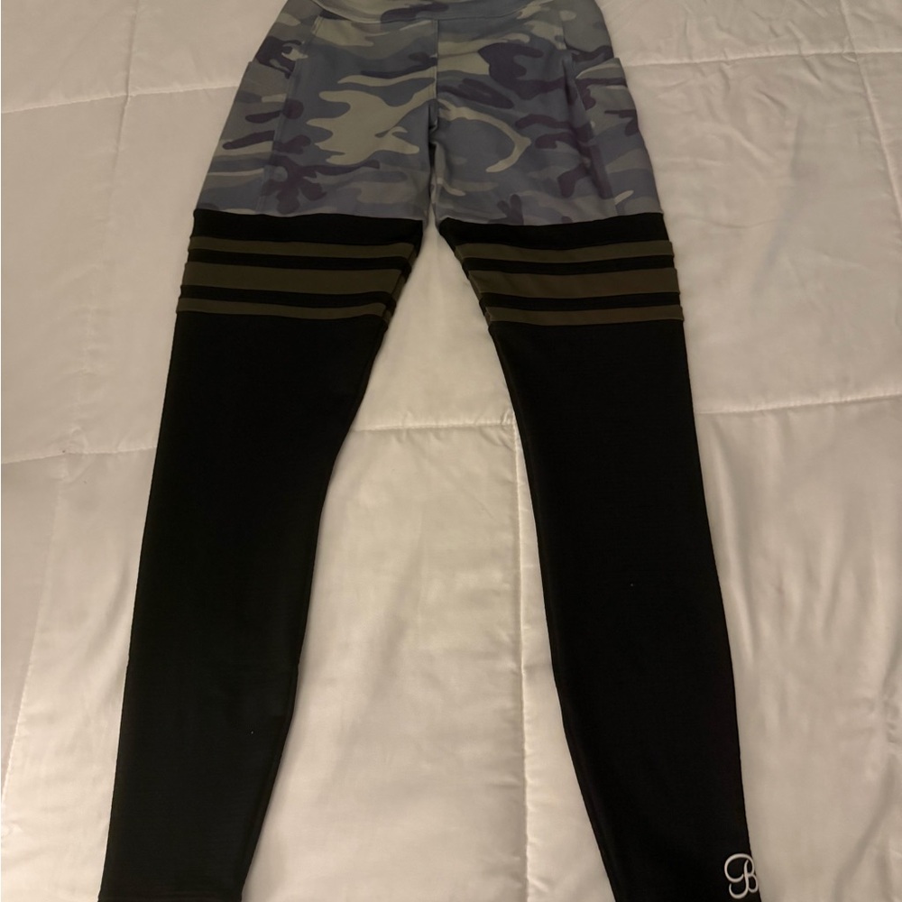 Bombshell Sportswear Gray Camo and Black Leggings